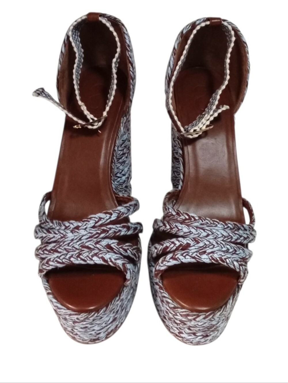Antolina Paris Woven Block Heel Sandals Ankle Strap Sandals Blue Brown EU 39/8.5